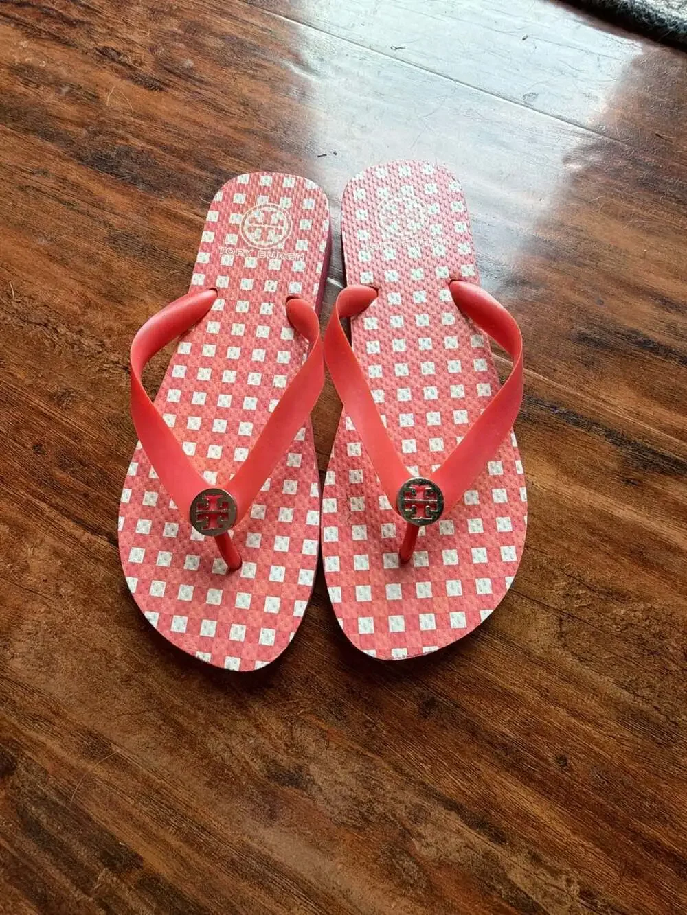 Tory Burch Gingham Logo Flip Flop Sandals Size 7